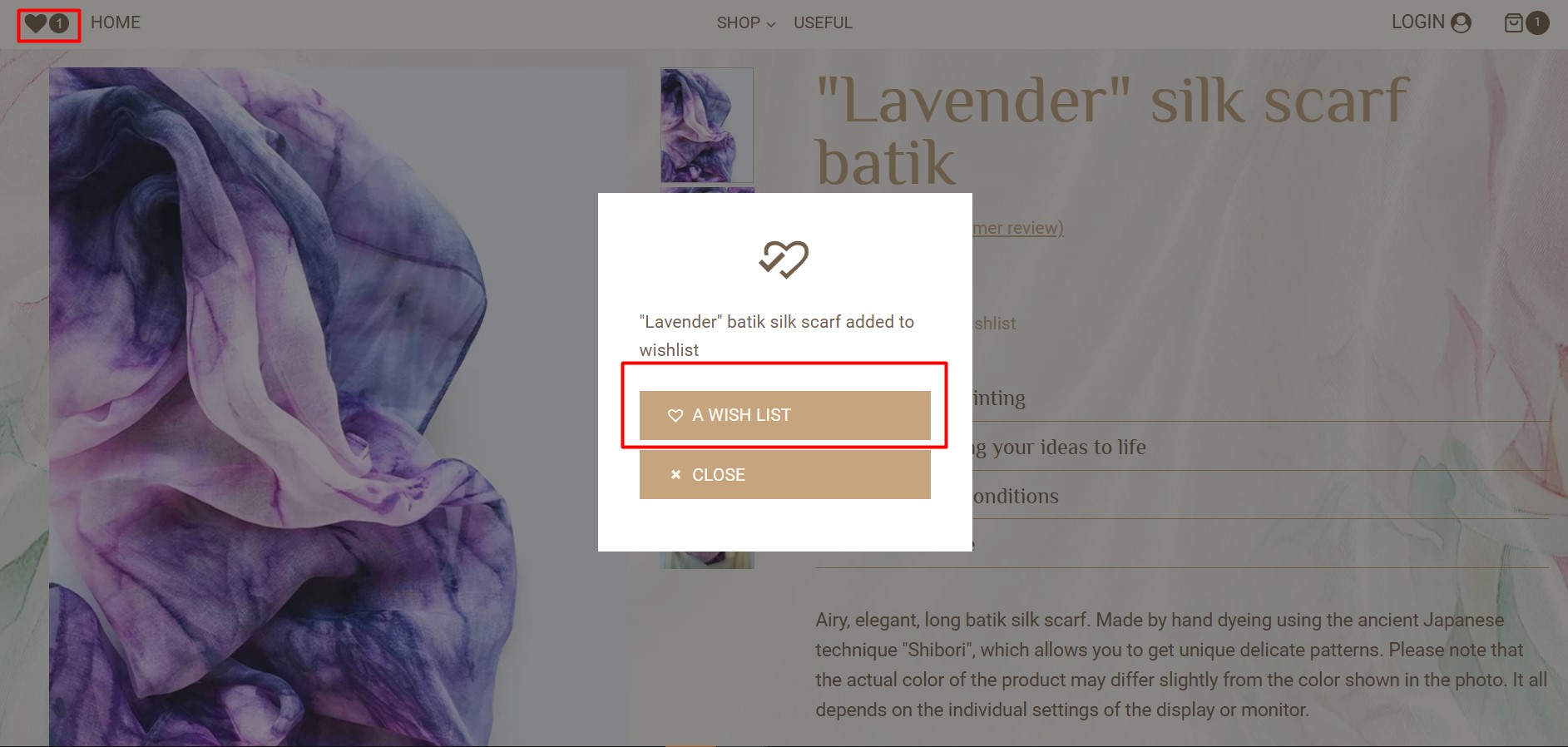 Ability to add products to the Wishlist pop-up